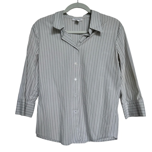 Calvin Klein Tops - Calvin Klein Grey White Stripe Shirt in Size 10 Office